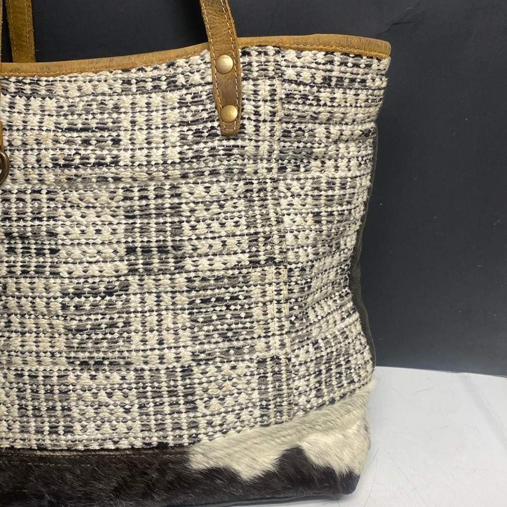 Myra Bag Canvas Fur Tote Purse View 3